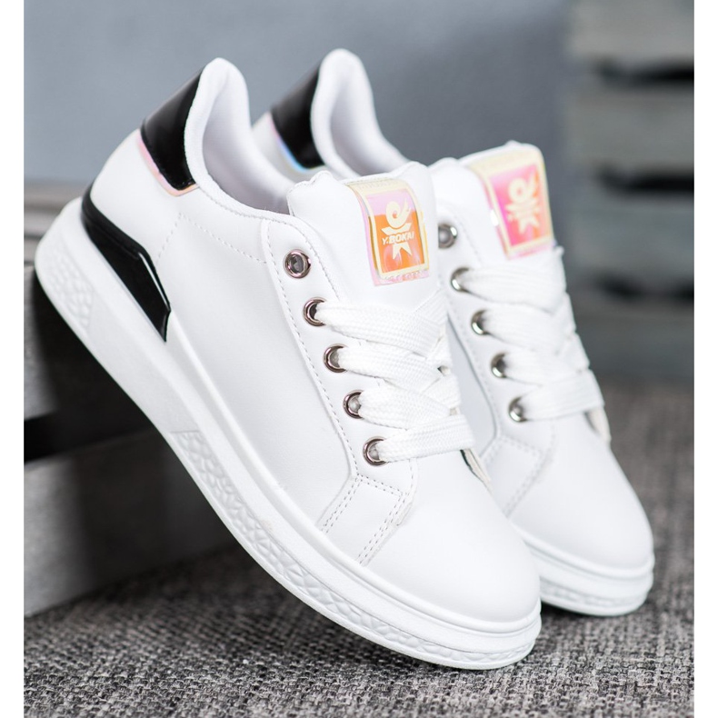 SHELOVET Calçados esportivos feitos de couro ecológico branco preto 1