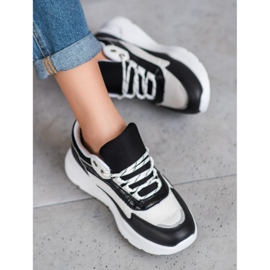 SHELOVET Tênis na plataforma branco preto verde 1