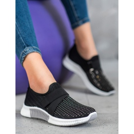 SHELOVET Slipons pretos com cristais 1