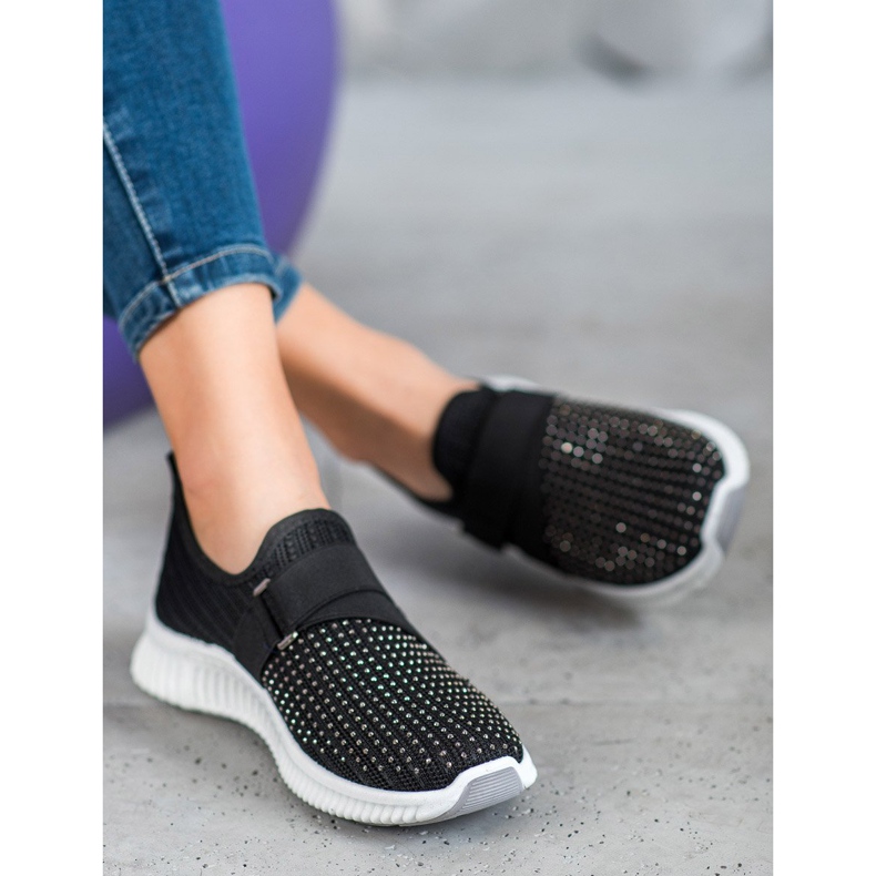 SHELOVET Slipons pretos com cristais 2