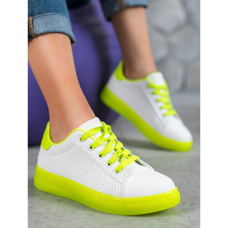 SHELOVET Sapatos Com Sola Neon branco amarelo 1