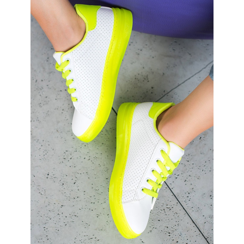 SHELOVET Sapatos Com Sola Neon branco amarelo 2