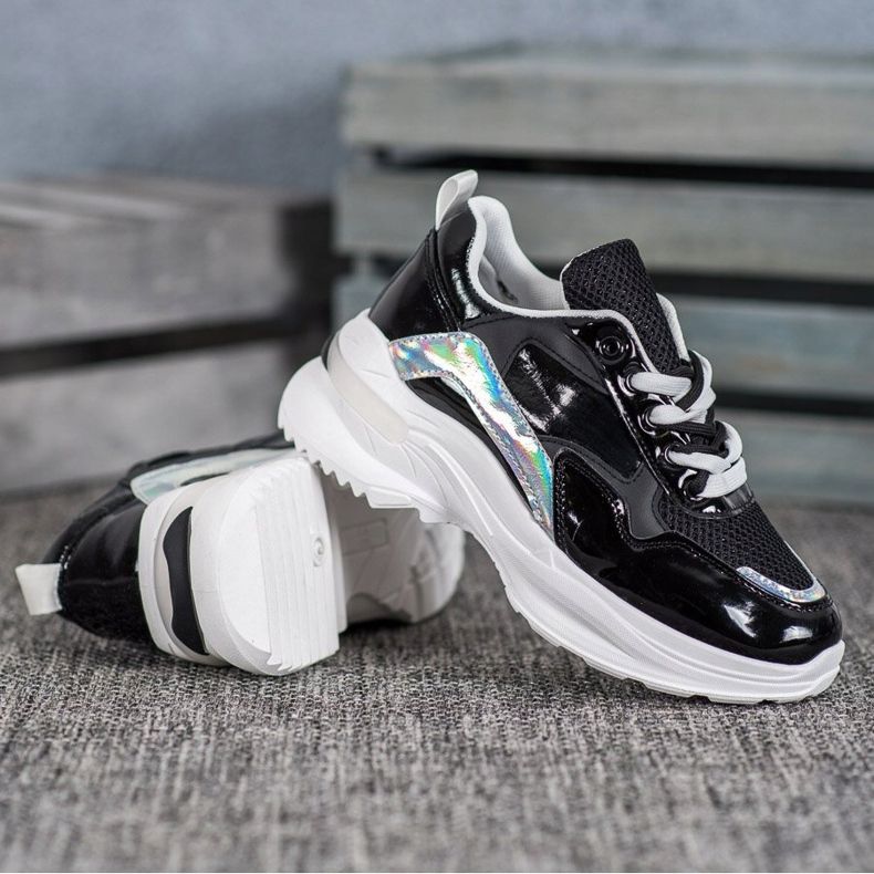 SHELOVET Tênis elegantes de couro ecológico preto 2