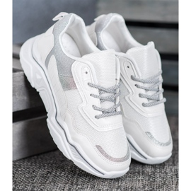 SHELOVET Tênis na plataforma com brilho branco 2