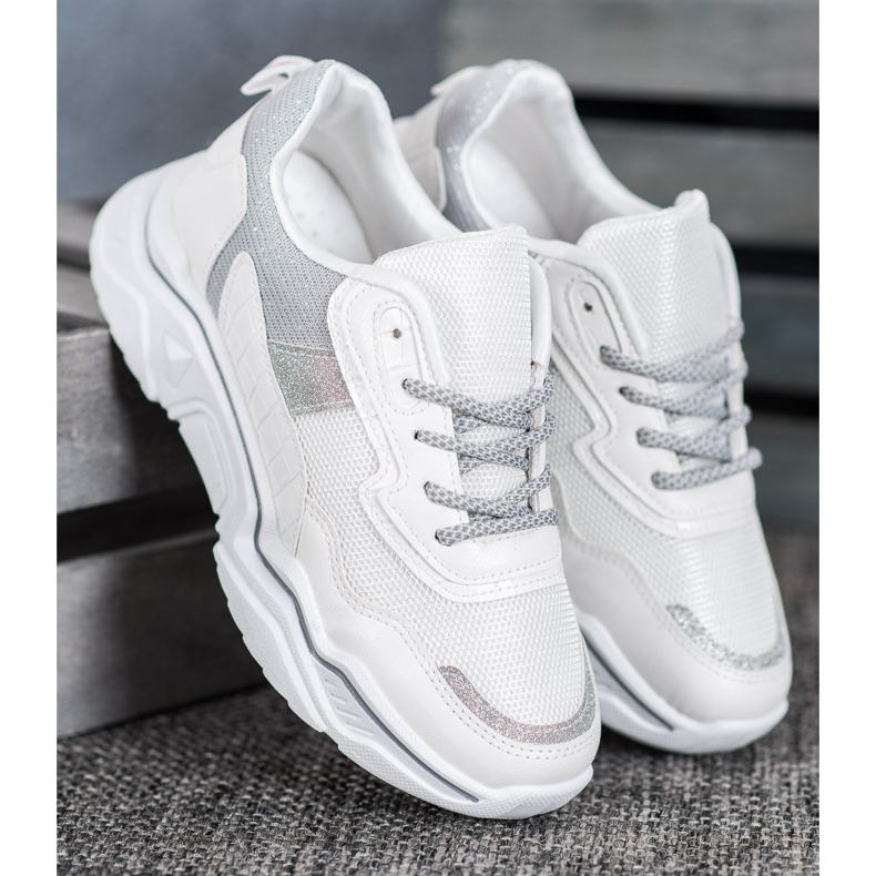 SHELOVET Tênis na plataforma com brilho branco 2