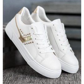 SHELOVET Sapatos amarrados com enfeite de ouro branco 1