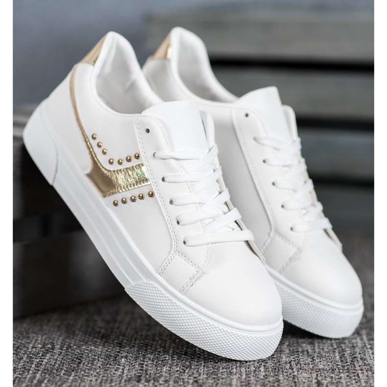 SHELOVET Sapatos amarrados com enfeite de ouro branco 1 SHELOVET Sapatos amarrados com enfeite de ouro branco 1