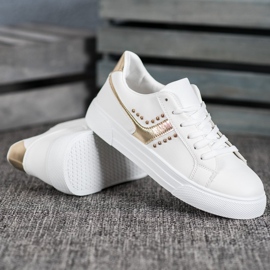 SHELOVET Sapatos amarrados com enfeite de ouro branco 2