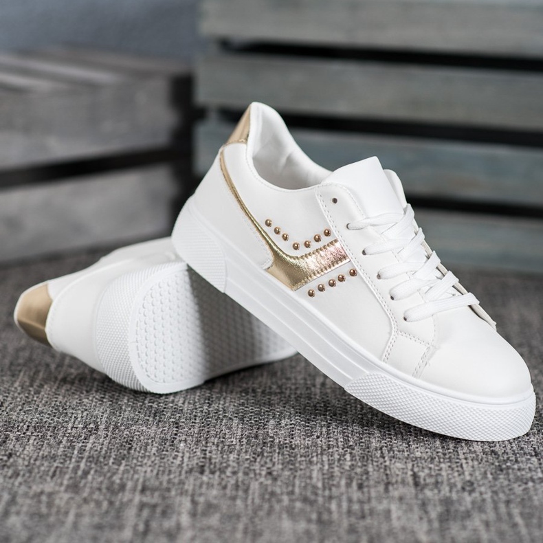 SHELOVET Sapatos amarrados com enfeite de ouro branco 2