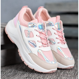 SHELOVET Tênis Confortáveis ​​Com Malha branco rosa multicolorido 1