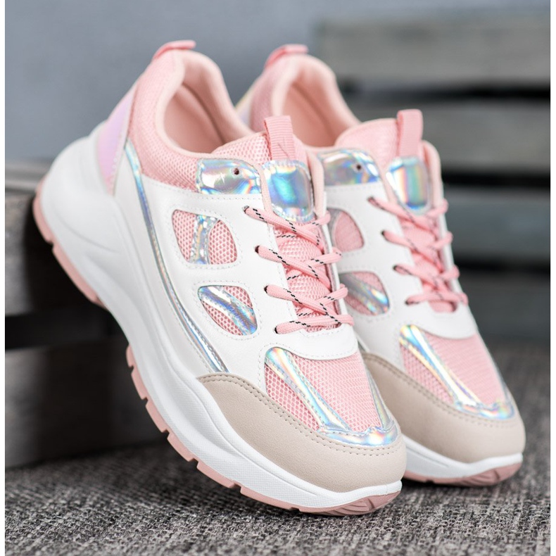 SHELOVET Tênis Confortáveis ​​Com Malha branco rosa multicolorido 1