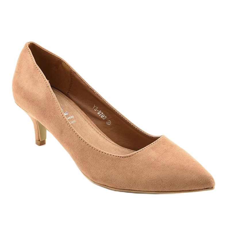Sapatos marrons no calcanhar YS-8703 bege dourado 1