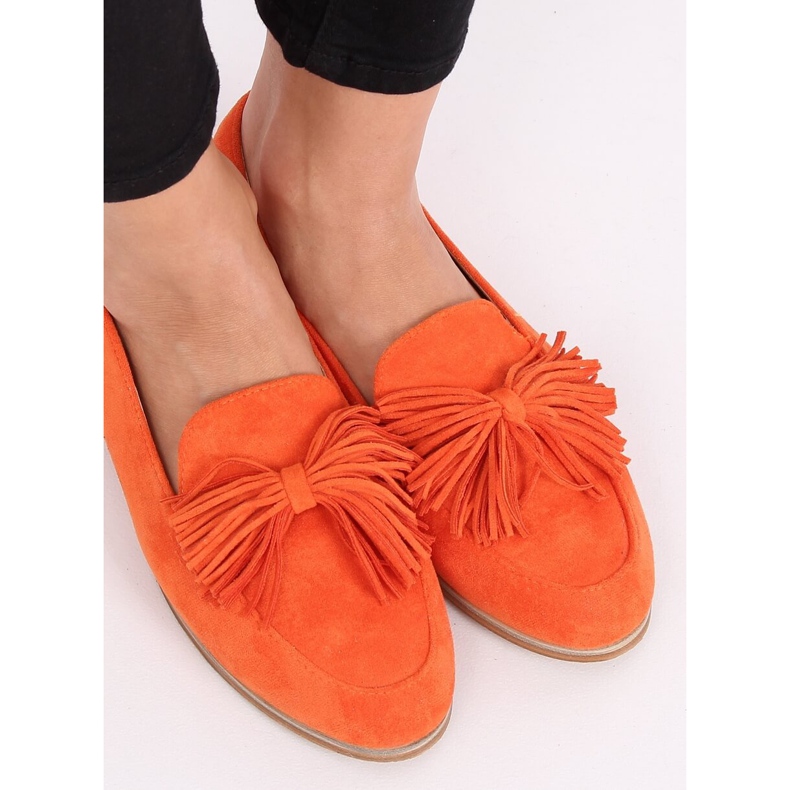 Mocassins femininos laranja com franjas T357P Orange 2