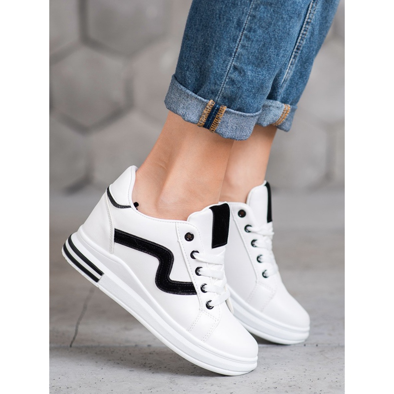 SHELOVET Calçados esportivos com cunha oculta branco preto 2