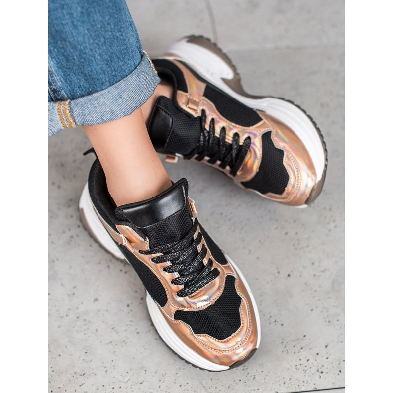 SHELOVET Tênis da moda com efeito holo preto amarelo 1