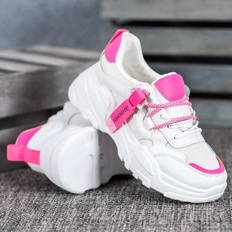 SHELOVET Tênis de moda esportiva branco rosa 1