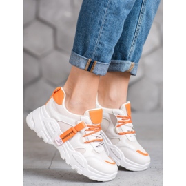 SHELOVET Tênis de moda esportiva bege laranja 1