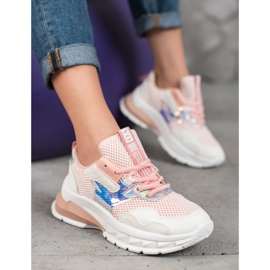 SHELOVET Tênis Com Malha branco rosa 1