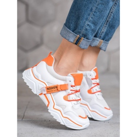 SHELOVET Tênis de moda feminina branco laranja 1