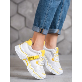 SHELOVET Tênis de moda feminina branco amarelo 2