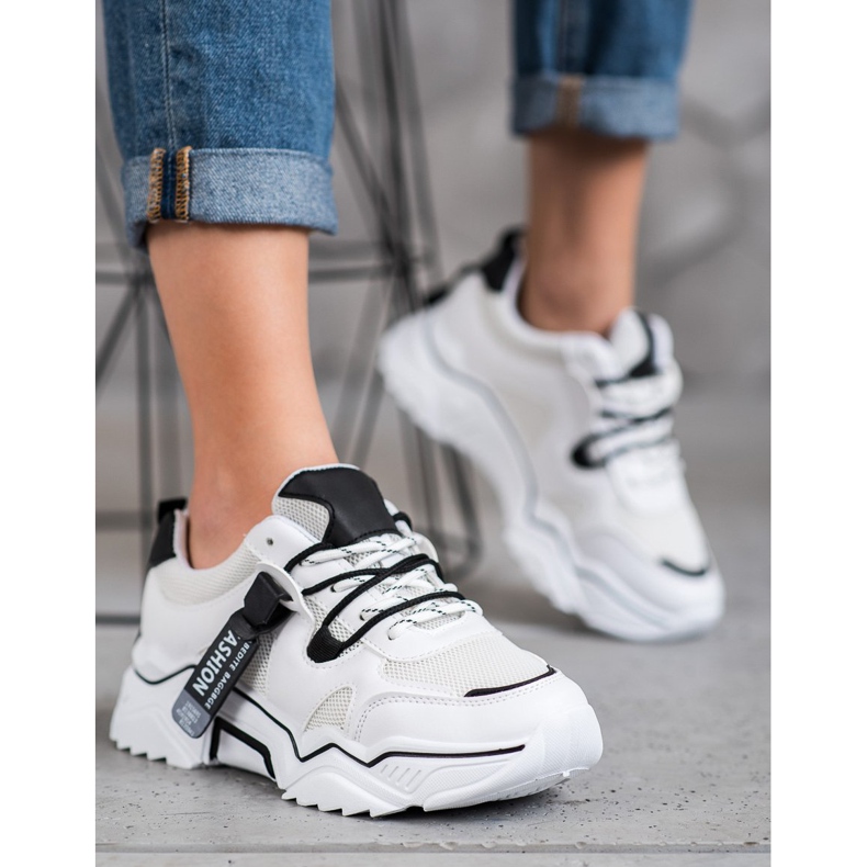 SHELOVET Tênis de moda feminina branco preto 1