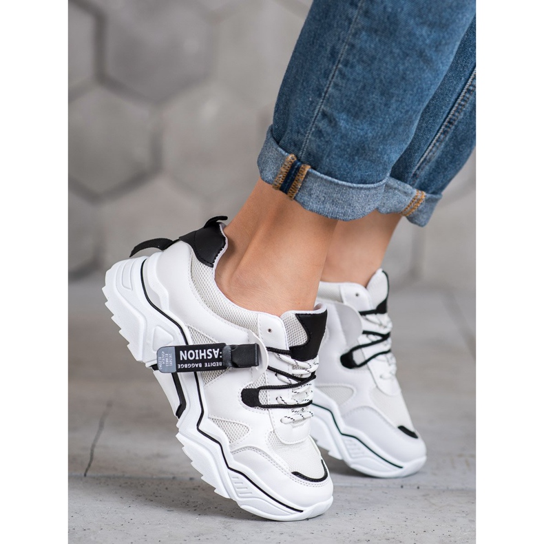 SHELOVET Tênis de moda feminina branco preto 2
