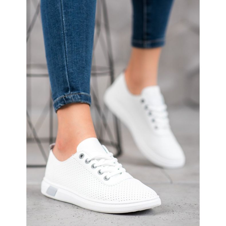 SHELOVET Tênis a céu aberto com couro ecológico branco cinza 2