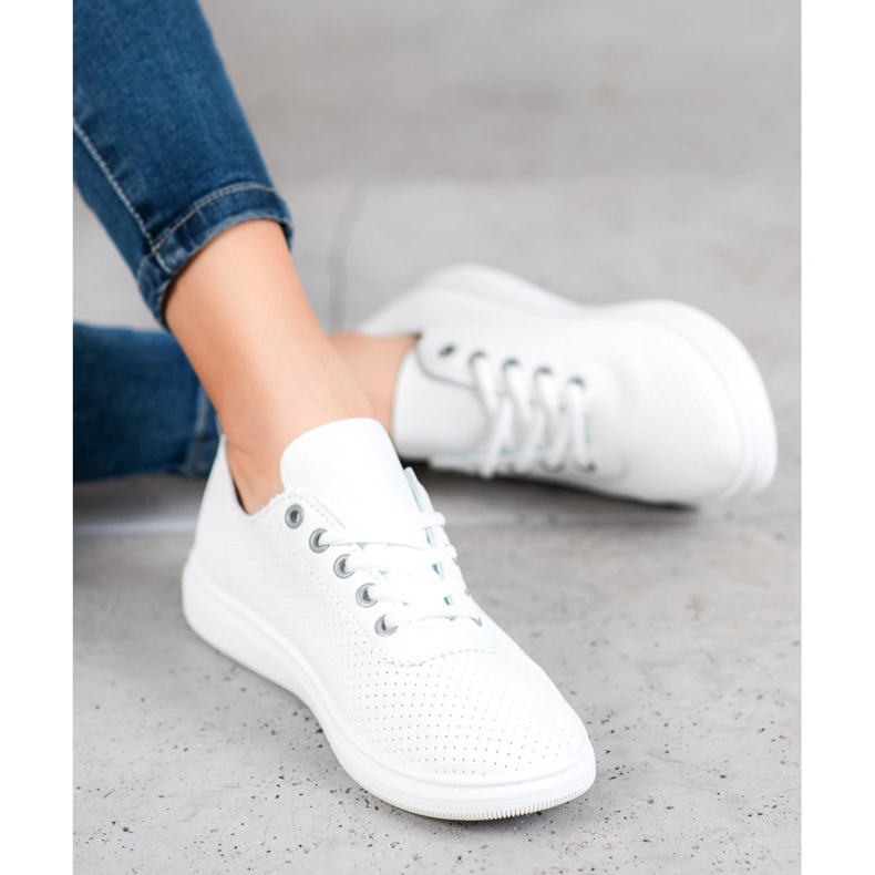 SHELOVET Tênis a céu aberto com couro ecológico branco cinza 1