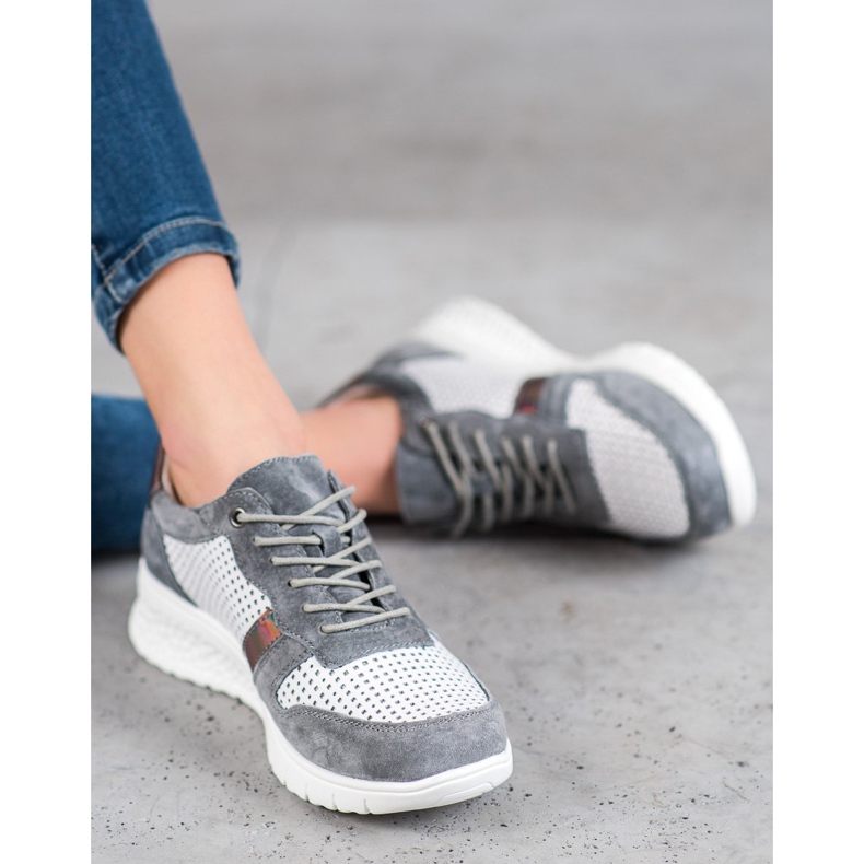 Filippo Sapatos de couro com efeito holo branco cinza 1