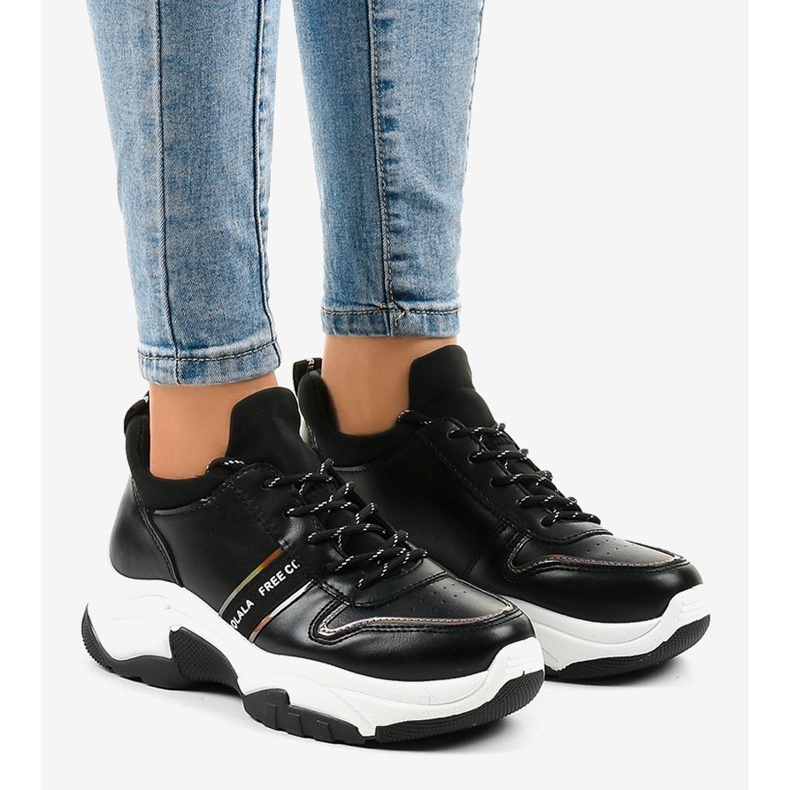 Tênis da moda feitos de couro ecológico B0-189 preto 1