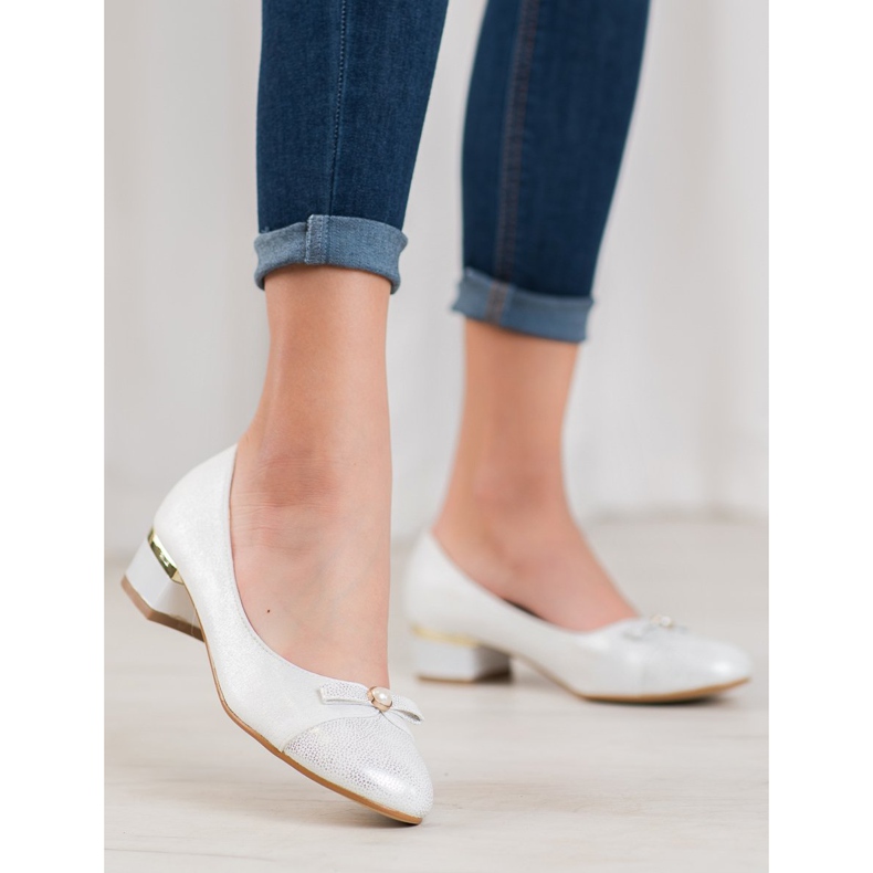 SHELOVET Bombas Elegantes Com Uma Pérola branco cinza 2