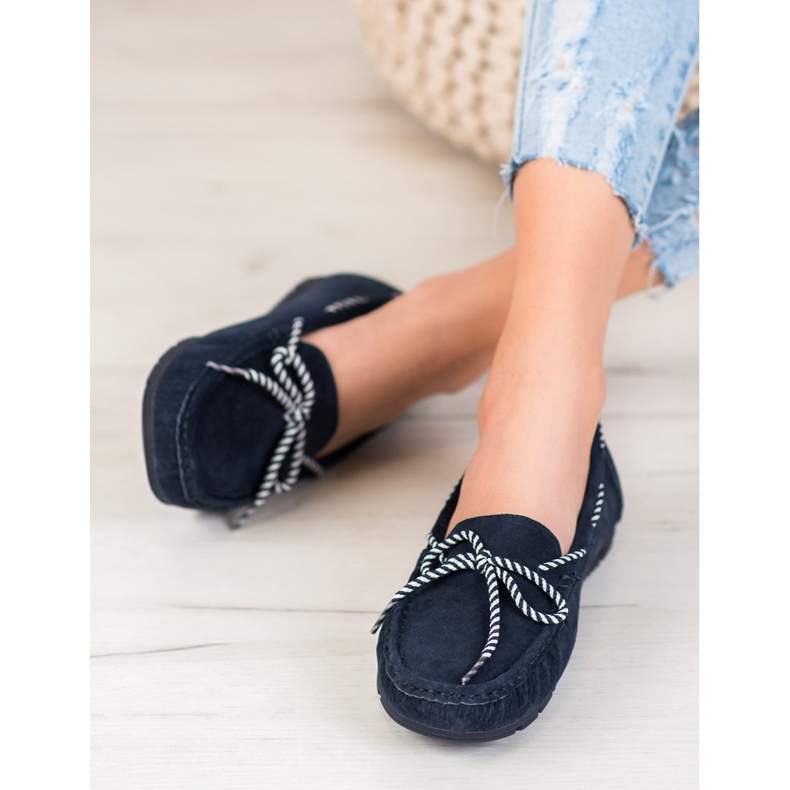 Filippo Mocassins de couro com laço listrado azul 2