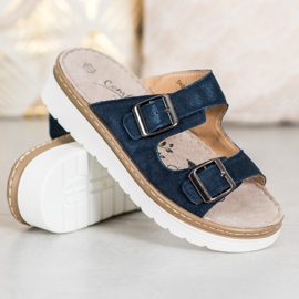 Filippo Chinelos de couro confortáveis azul 1