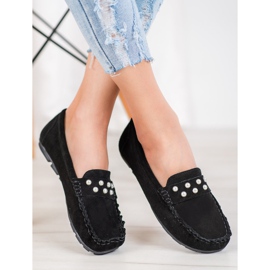 Filippo Mocassins De Couro Com Pérolas preto 2