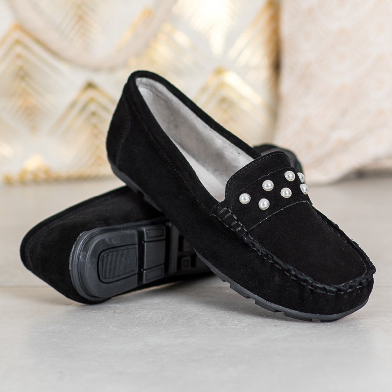Filippo Mocassins De Couro Com Pérolas preto 1