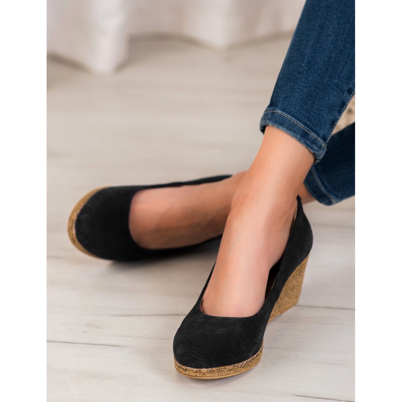 Filippo Bombas de cunha de couro preto 1