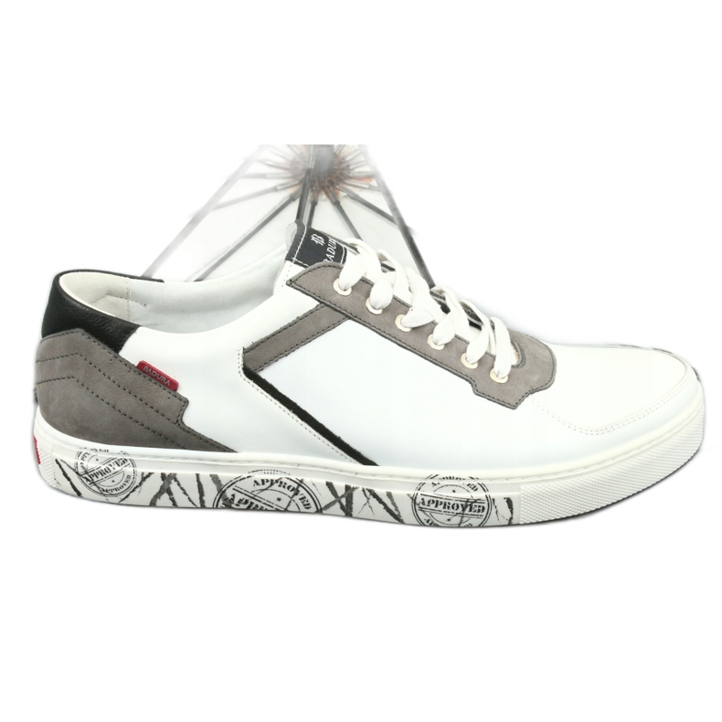 Sapatos desportivos em pele Badura 3361 branco preto cinza 3