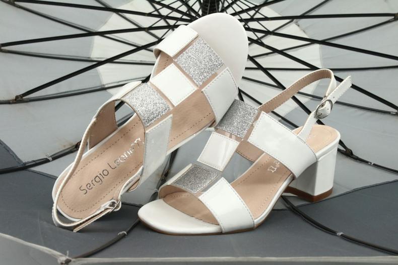 Sandálias de salto baixo Sergio Leone SK910 branco cinza 5