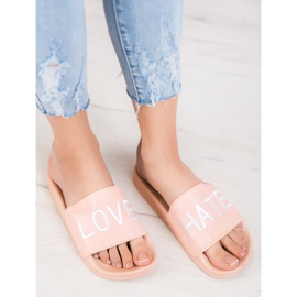 Small Swan LOVE &amp; HATE chinelos de couro ecológico rosa 1