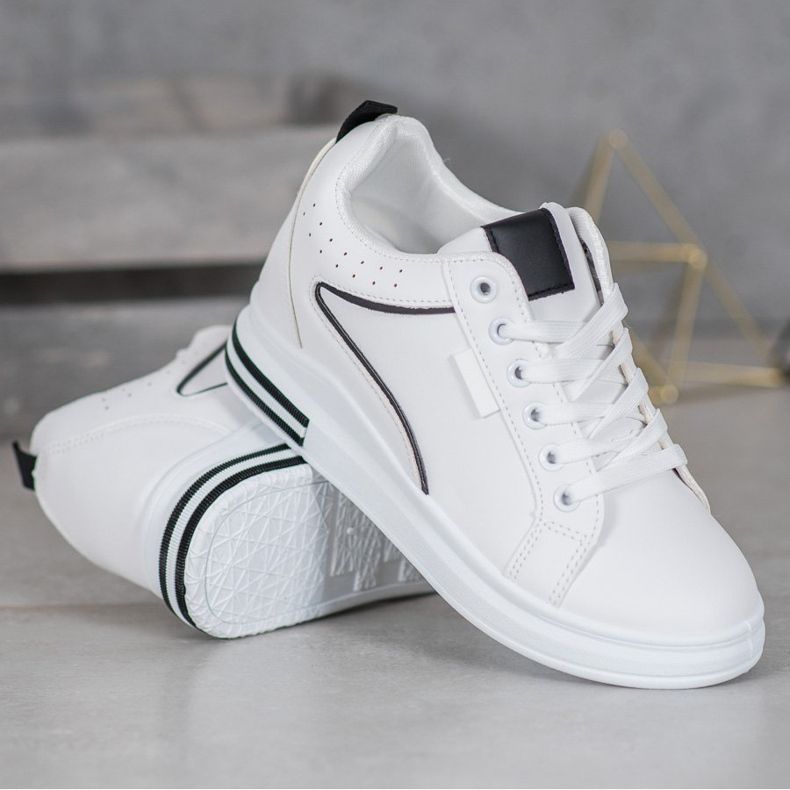 SHELOVET Sapatos Brancos Com Cunha Escondida 1 SHELOVET Sapatos Brancos Com Cunha Escondida 1