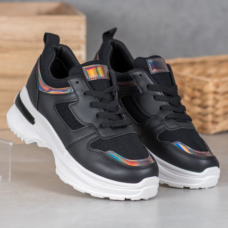 SHELOVET Tênis Pretos Com Efeito Holo 1