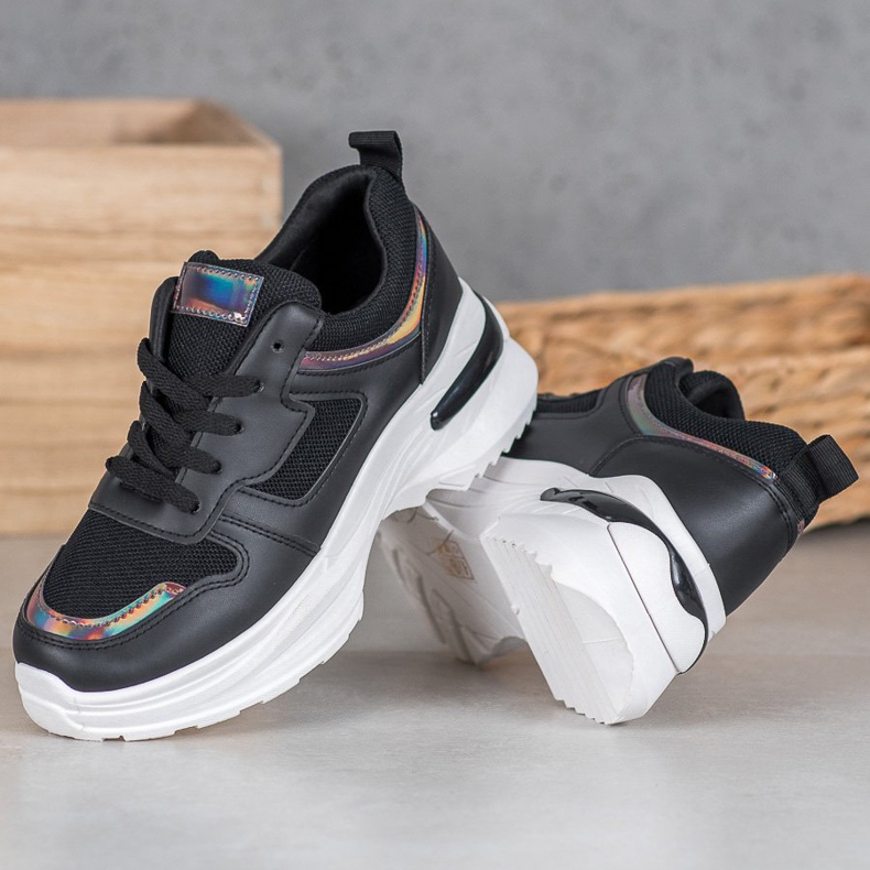 SHELOVET Tênis Pretos Com Efeito Holo 2