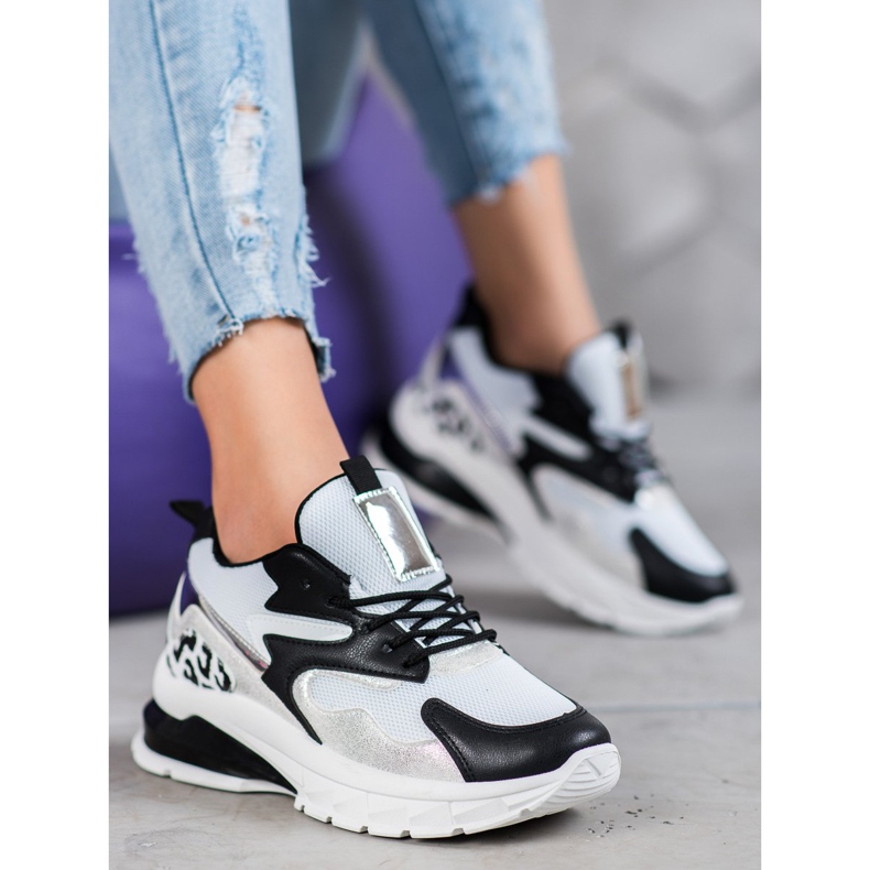 Ideal Shoes Tênis com palmilhas pretas branco preto 1