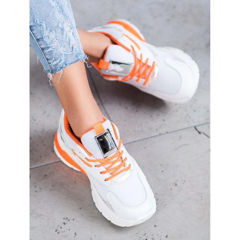 Ideal Shoes Tênis com inserções laranja branco multicolorido 1