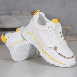 Ideal Shoes Tênis de couro branco ecológico amarelo 2