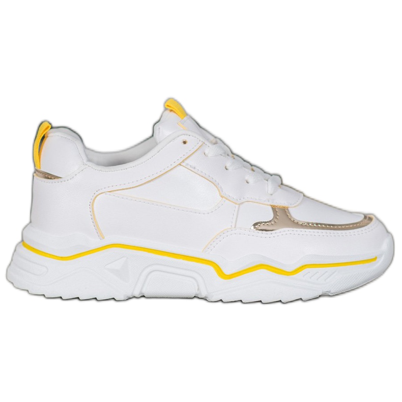 Ideal Shoes Tênis de couro branco ecológico amarelo 1