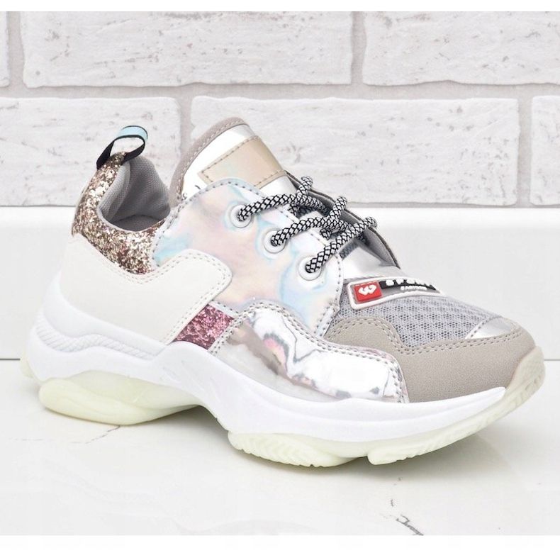 Tênis esportivos prateados elegantes B0-206 cinza multicolorido 1