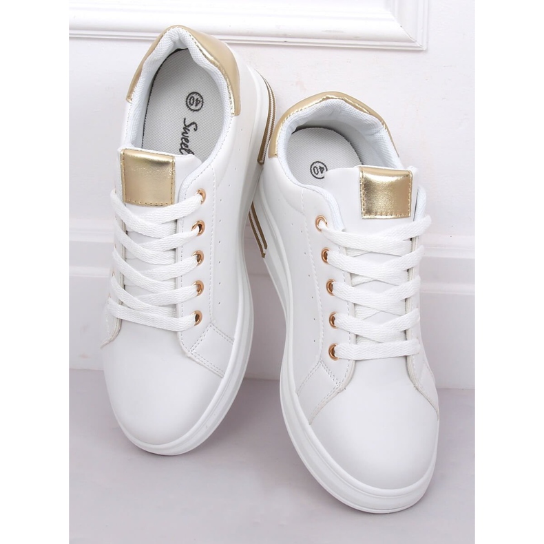 Tênis feminino branco L8035 ouro 1