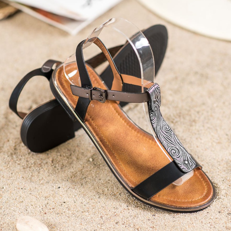 Small Swan Sandálias clássicas com couro ecológico preto 2