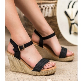 SHELOVET Sandálias de cunha elegantes preto 1